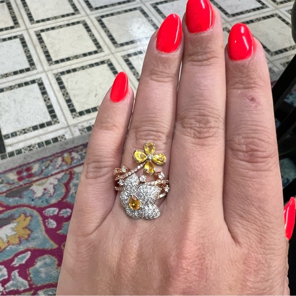 14k Rose Gold Diamond & Yellow Sapphire Ring - Picture 6 of 10